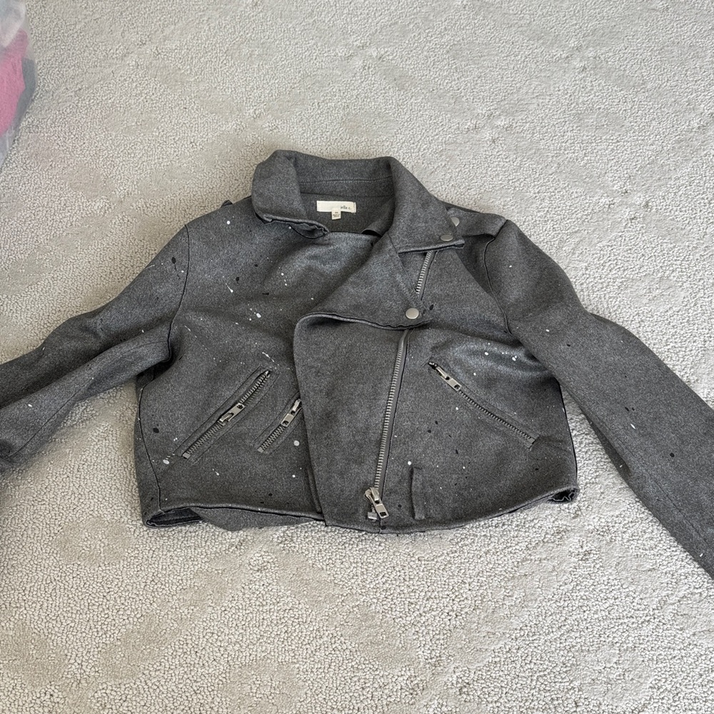 Ella Gray Leather Jacket with Silver Accents